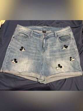 Disney Light Blue Denim Shorts with Embroidered Mickey